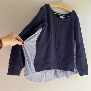 Kensie sweatshirt with fun pinstripe shirt detail, navy color